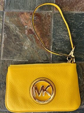 Michael Kors Yellow Leather MK Logo Wristlet Clutch